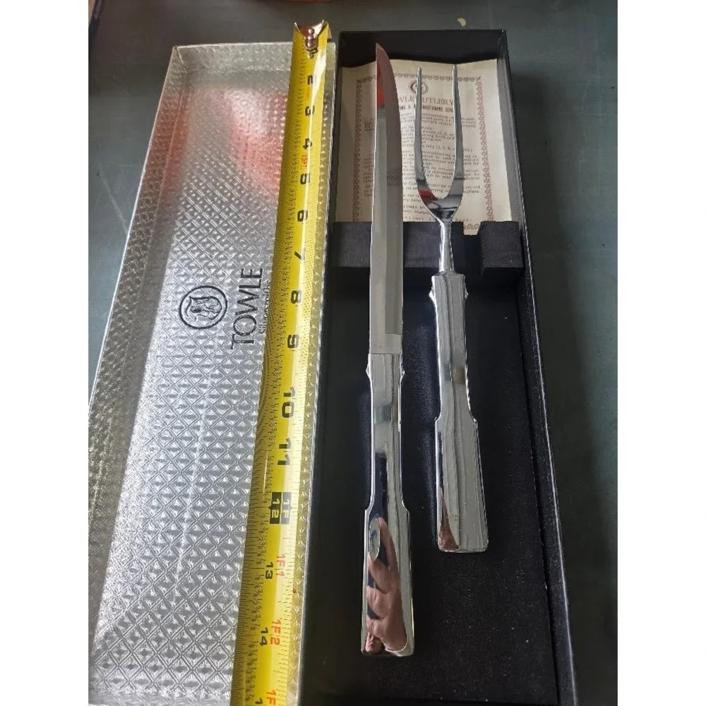 Towle Silversmiths Vintage 2 Piece Carving Set Knife and Fork Silver Plate Boxed